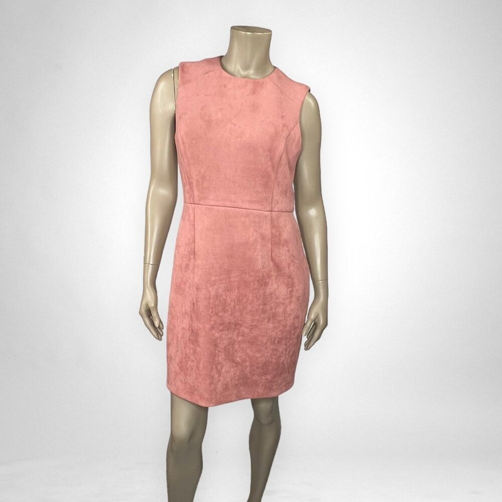 TAHARI 8 Petite Pink Faux Suede Sleeveless Sheath Dress Business Casual